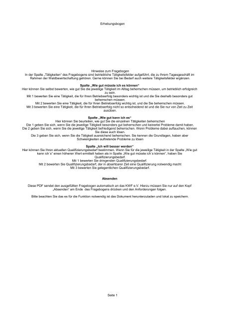 Erhebungsbogen Seite 1 Hinweise zum Fragebogen In der ... - Kwf
