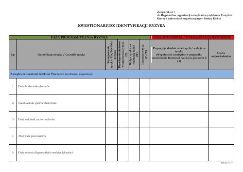KWESTIONARIUSZ IDENTYFIKACJI RYZYKA - Kwilcz, UrzÄd Gminy