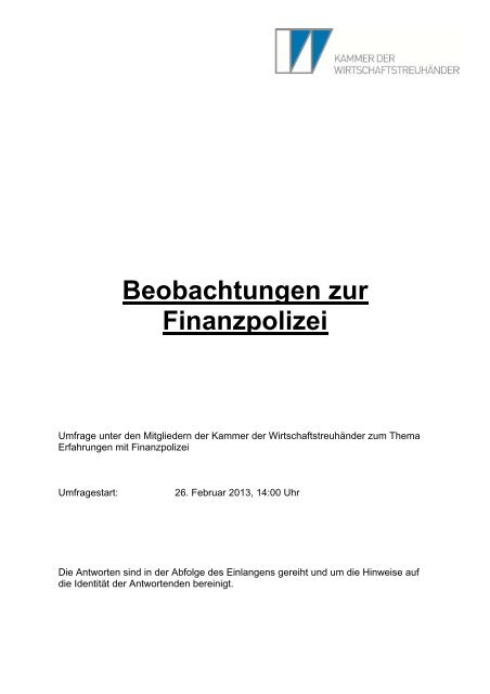 Beobachtungen zur Finanzpolizei - Kammer der WirtschaftstreuhÃ¤nder