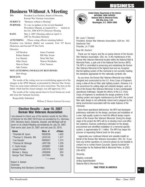 2007 KWVA Election Results - Korean War Veterans Association