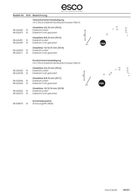 Farbkarte Klemmbefestigung - esco Metallbausysteme Gmbh