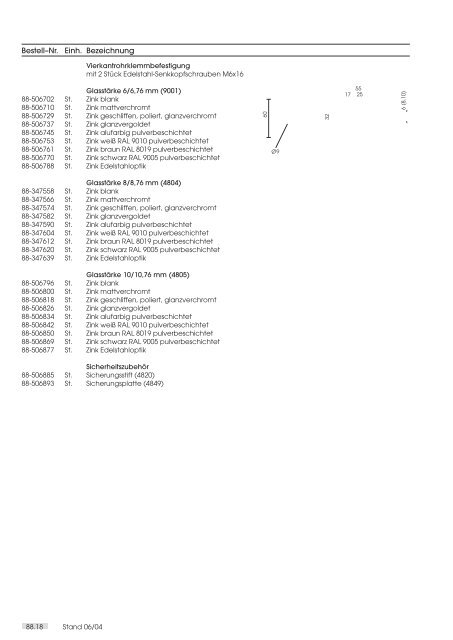 Farbkarte Klemmbefestigung - esco Metallbausysteme Gmbh