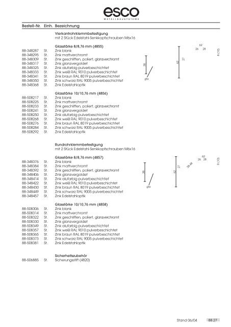 Farbkarte Klemmbefestigung - esco Metallbausysteme Gmbh