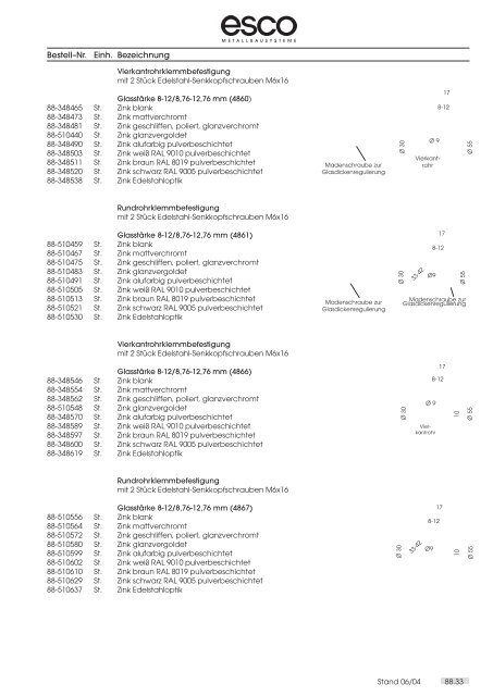 Farbkarte Klemmbefestigung - esco Metallbausysteme Gmbh