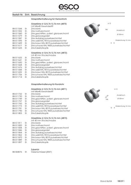 Farbkarte Klemmbefestigung - esco Metallbausysteme Gmbh