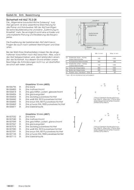 Farbkarte Klemmbefestigung - esco Metallbausysteme Gmbh