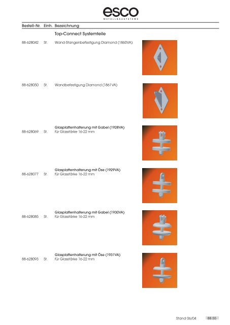 Farbkarte Klemmbefestigung - esco Metallbausysteme Gmbh