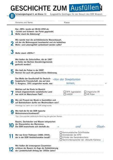 Geschichte Zum Anfassen Ausfullen Ddr Museum