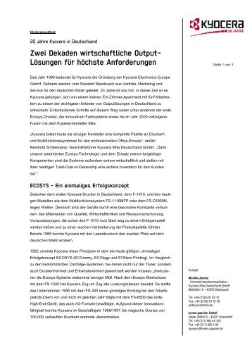 Zwei Dekaden wirtschaftliche Output- Lösungen für ... - Kyocera