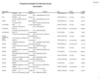 Properties Available For Claim By County - Kentucky State Treasury