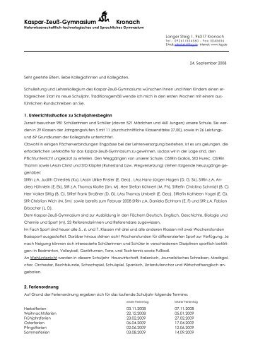 1. Elternbrief 2008/2009 - Kaspar-ZeuÃ-Gymnasium Kronach