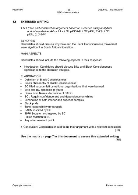 History P1 Feb-March 2010 Eng Memo - KZN Education