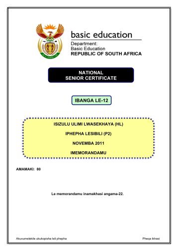 IsiZulu HL P2 Nov 2011 Memo