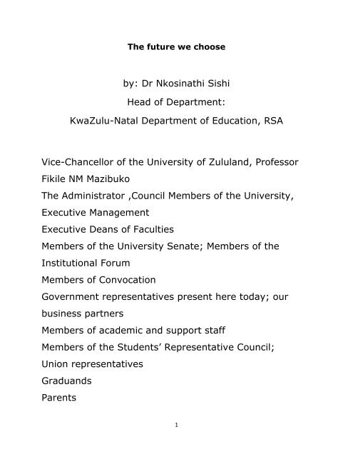 HOD's speech at Graduation Ceremony - KwaZulu-Natal ...