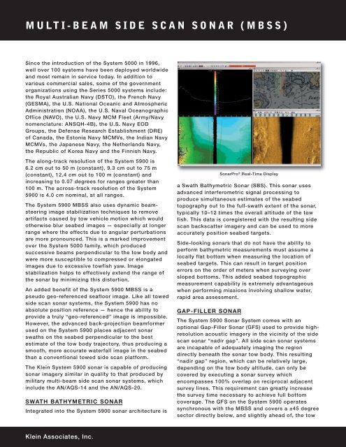 L-3 Klein 5900 Multi-Beam Side Scan Sonar (Click here for PDF)