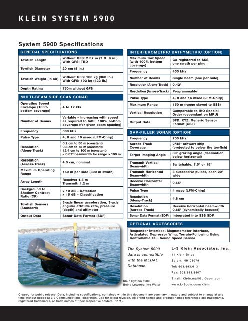 L-3 Klein 5900 Multi-Beam Side Scan Sonar (Click here for PDF)