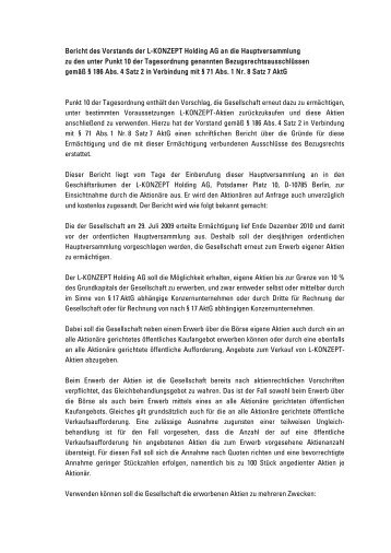Bericht des Vorstands der L-KONZEPT Holding AG an die ...