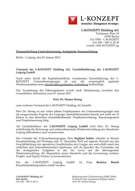 Pressemitteilung LK Holding AG Strategie + GL 01-11 - L-KONZEPT ...