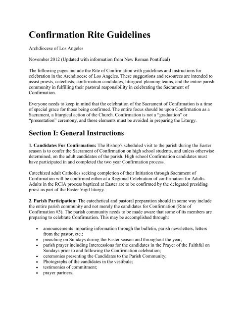Confirmation Rite Guidelines - the Archdiocese of Los Angeles