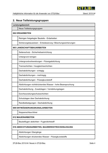 STLB-Bau Was ist neu Update 2010-04 - La Concept