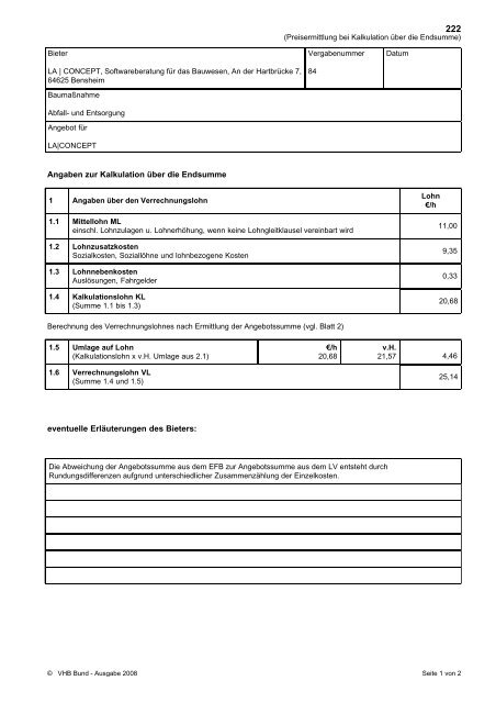 Beispiel Efb Preis 222 La Concept