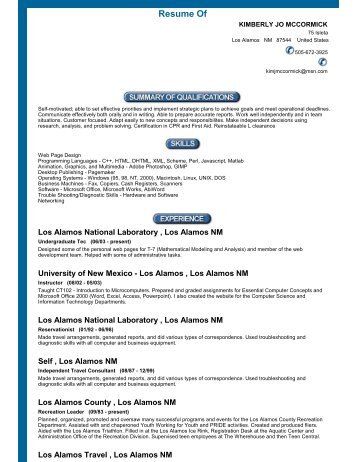 Resume Of - UNM Los Alamos - University of New Mexico