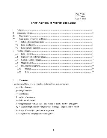 Brief Overview of Mirrors and Lenses