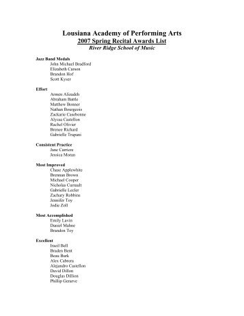 LAAPA 2007 Spring Recital Awards List - Louisiana Academy of ...