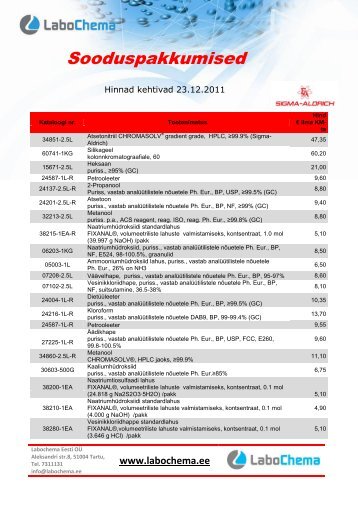 Sooduspakkumised - Labochema Eesti OÃ
