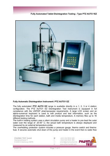 Fully Automated Tablet Disintegration Testing - Type PTZ AUTO 1EZ ...