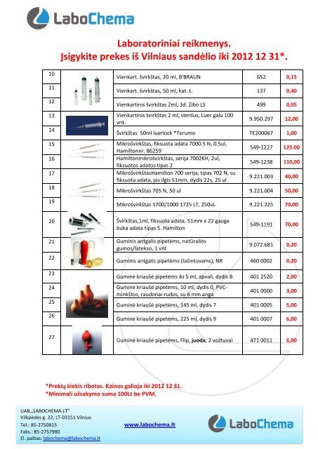 Laboratoriniai reikmenys. Ä®sigykite prekes iÅ¡ Vilniaus ... - Labochema
