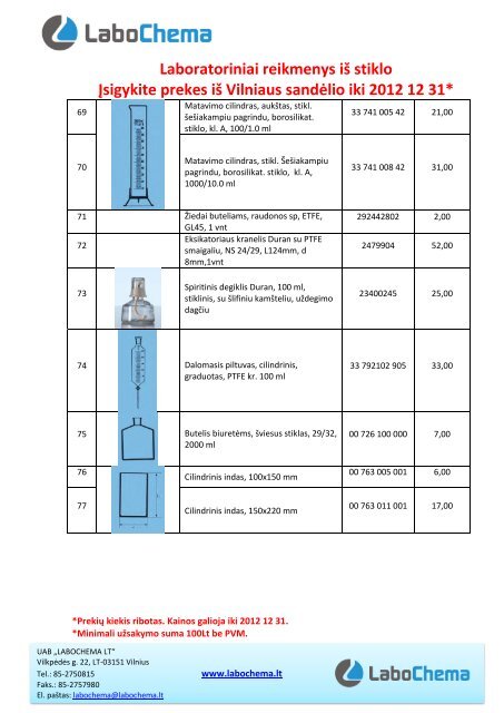 Laboratoriniai reikmenys iÅ¡ stiklo Ä®sigykite prekes iÅ¡ ... - Labochema