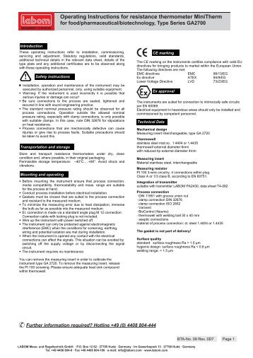 Operating Instructions for resistance thermometer MiniTherm - LABOM