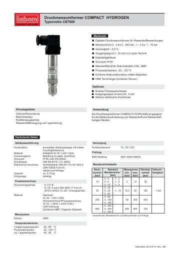 Druckmessumformer COMPACT HYDROGEN - LABOM