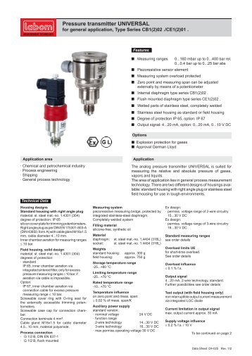 Pressure transmitter UNIVERSAL for general application ... - LABOM