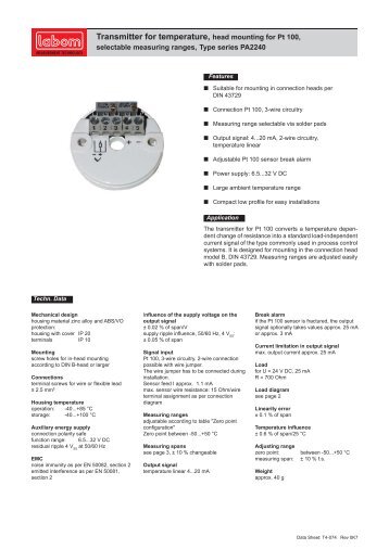 Transmitter for temperature, head mounting for Pt 100, - LABOM