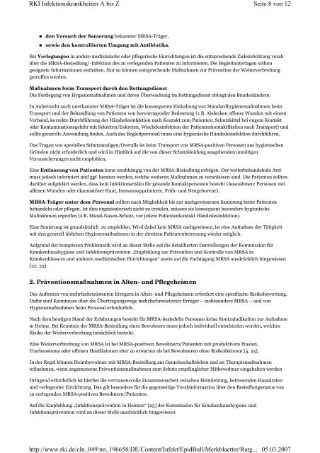 MRSA-Infektionen-Merkblatt des Robert-Koch-Instituts