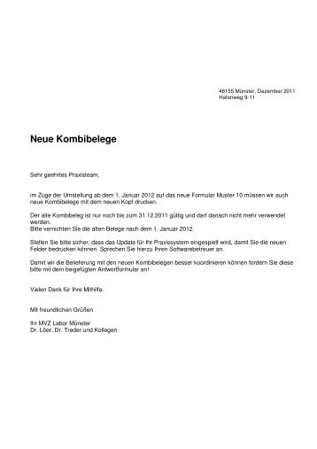 Neue Kombibelege - im Medizinischen Labor MÃ¼nster