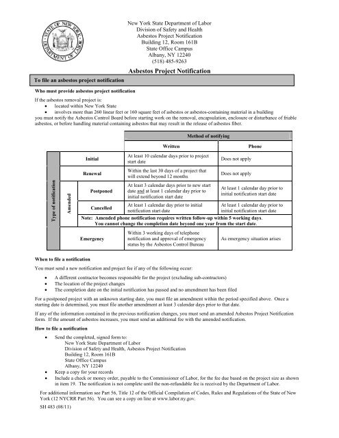 Asbestos Project Notification - New York State Department of Labor