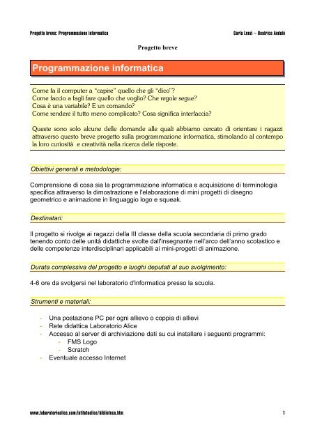 Programmazione informatica - Alice