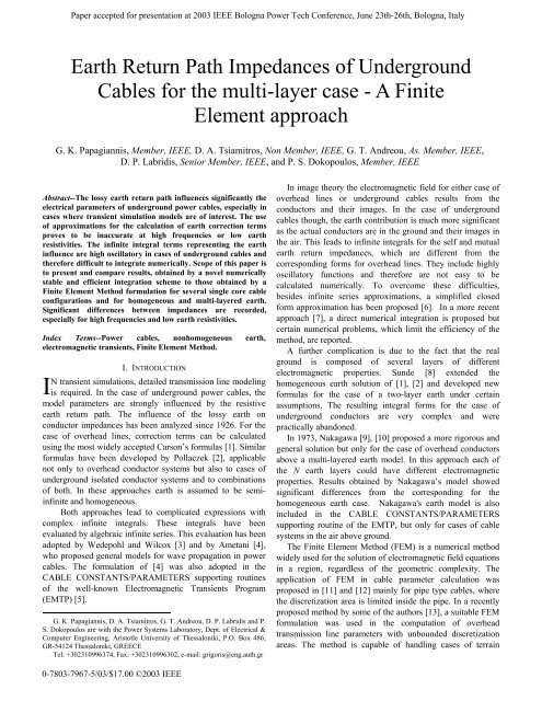 Earth Return Path Impedances of Underground Cables for ... - LabPlan