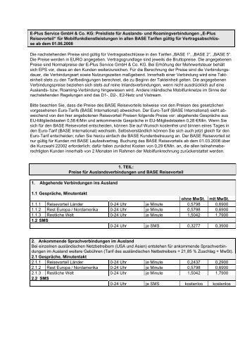 E-Plus Service GmbH & Co. KG: Preisliste für ... - Base / E-Plus Shop