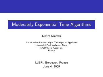 Moderately Exponential Time Algorithms - LaBRI