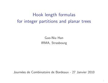 Hook length formulas for integer partitions and planar trees - LaBRI