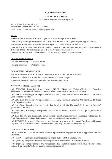 CURRICULUM VITAE FRANCESCA MARZO Dottore di ... - LabSi