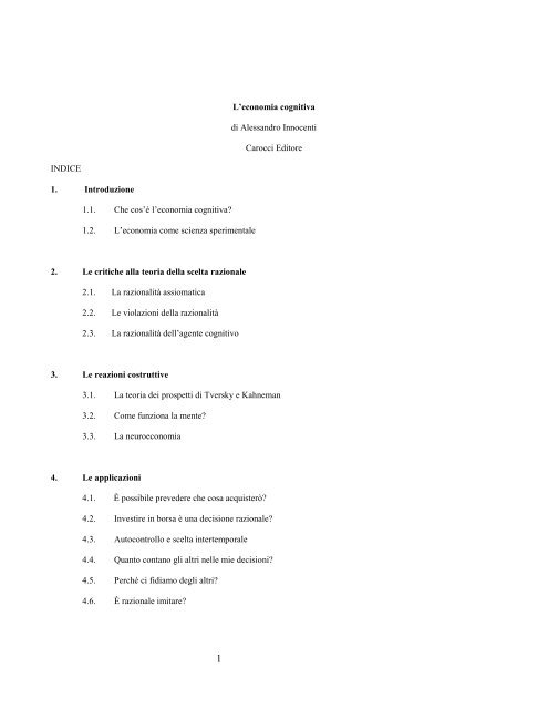 L'economia cognitiva di Alessandro Innocenti Carocci ... - LabSi