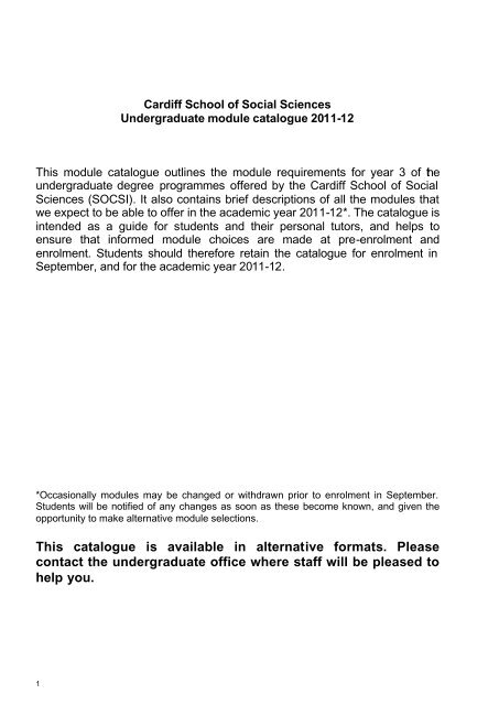 Year 3 Catalogue 2011-2012 - Cardiff University