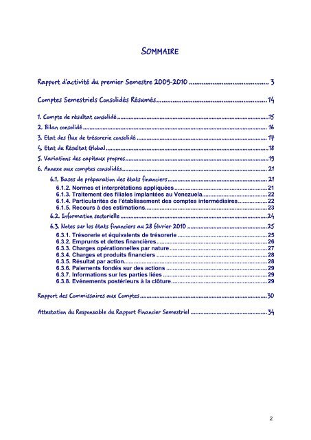 Rapport financier Premier Semestre