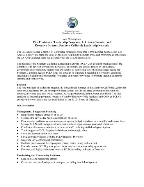 Job Description Vice President of Leadership Programs, L.A. Area ...