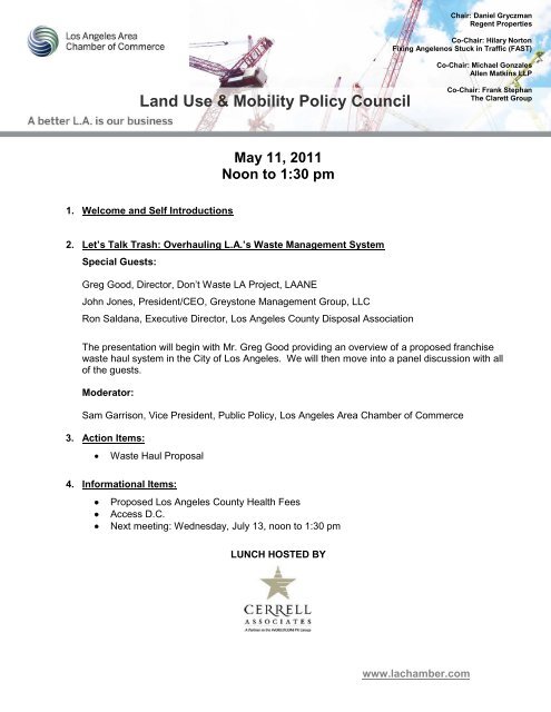 Land Use & Mobility Policy Council - Los Angeles Chamber of ...